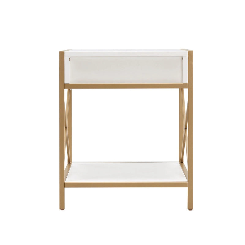 Mixed Metal and Wood Drawer End Table with Gold X Motif - 20L x 24D x 24H