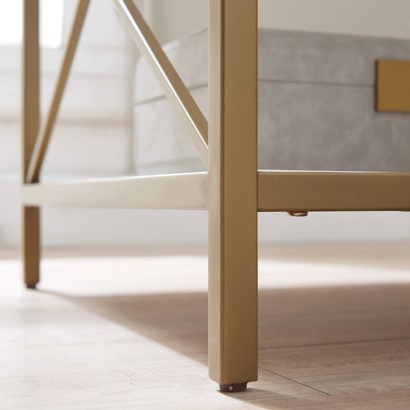 Mixed Metal and Wood Drawer End Table with Gold X Motif - 20L x 24D x 24H