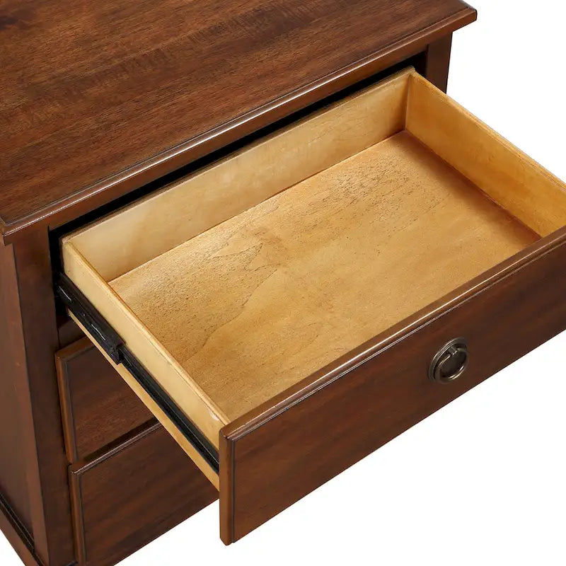 Brown 3-Drawer Nightstand with Acacia Veneer and Ring Pulls - 24W x 17D x 26.75H