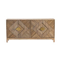 Four-Door Wood Sideboard with Diamond Carvings and Gold Handles - 72x16x34