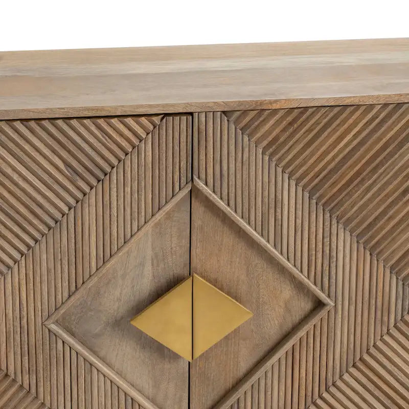 Four-Door Wood Sideboard with Diamond Carvings and Gold Handles - 72x16x34