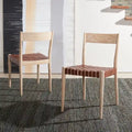 Leather Dining Chair with Basket-Woven Seat and Open Back (Set of 2)