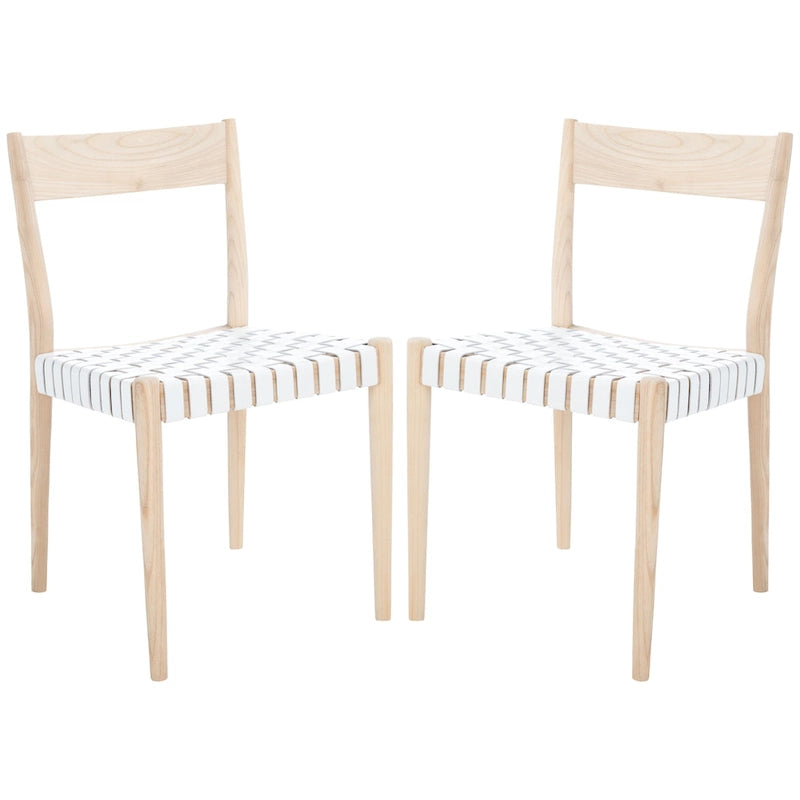 Leather Dining Chair with Basket-Woven Seat and Open Back (Set of 2)