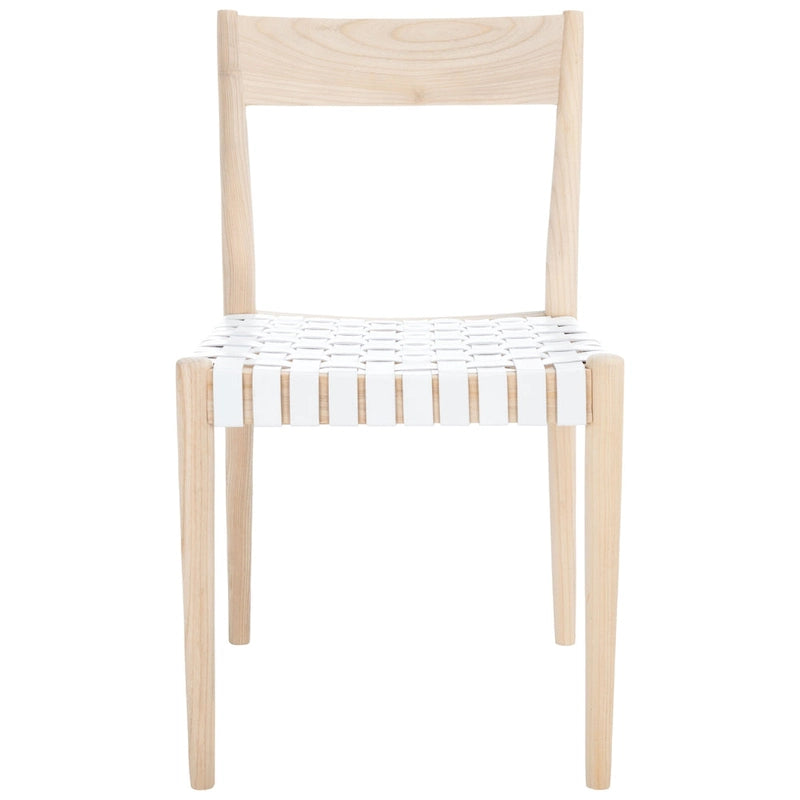Leather Dining Chair with Basket-Woven Seat and Open Back (Set of 2)
