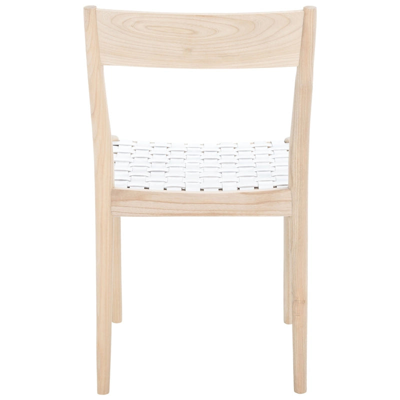 Leather Dining Chair with Basket-Woven Seat and Open Back (Set of 2)