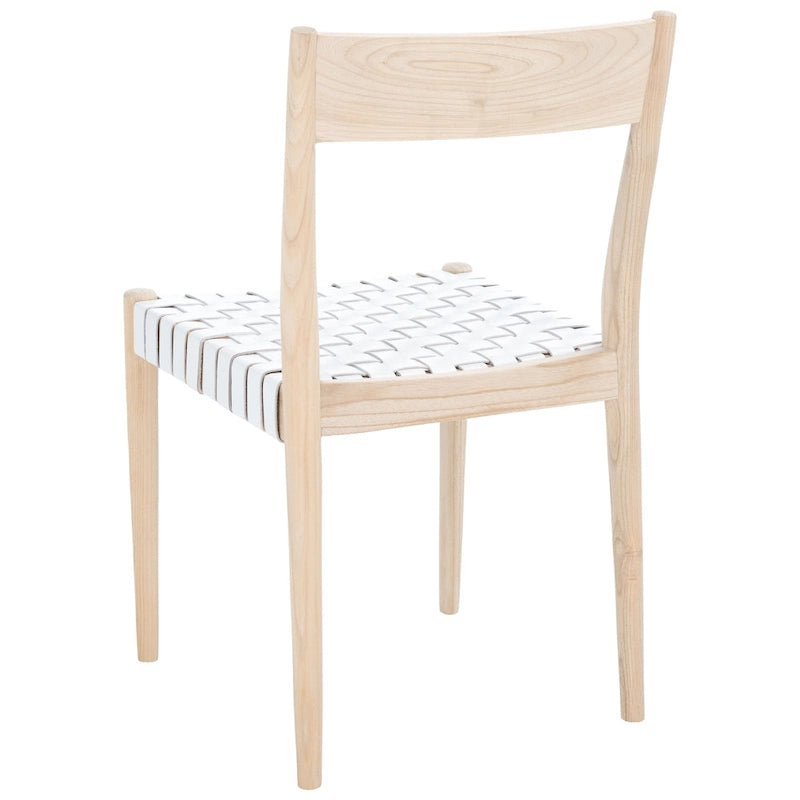 Leather Dining Chair with Basket-Woven Seat and Open Back (Set of 2)