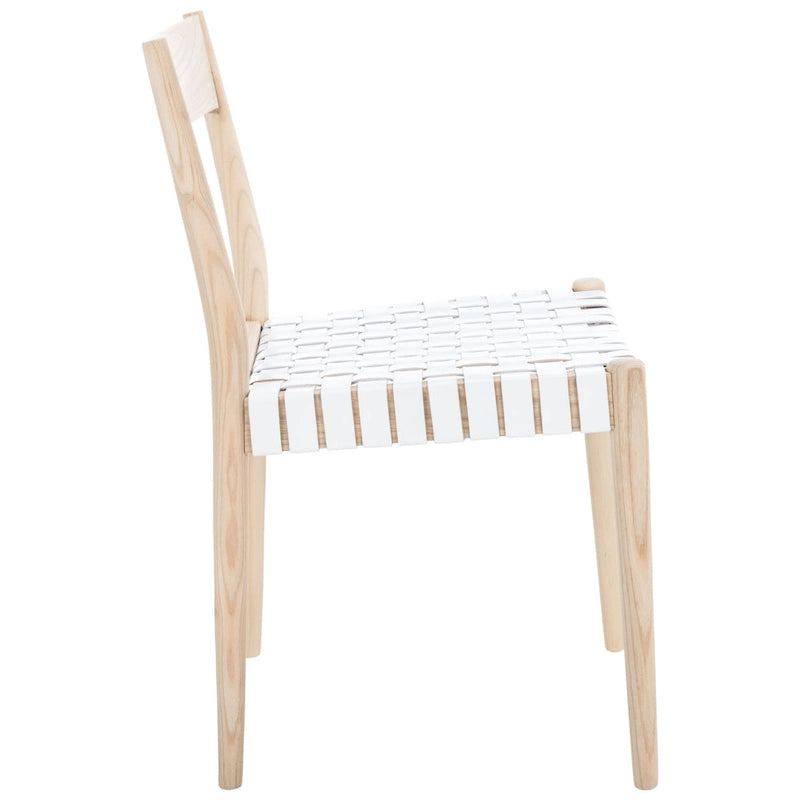 Leather Dining Chair with Basket-Woven Seat and Open Back (Set of 2)