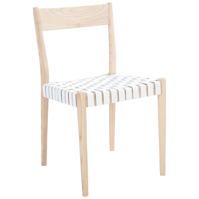 Leather Dining Chair with Basket-Woven Seat and Open Back (Set of 2)