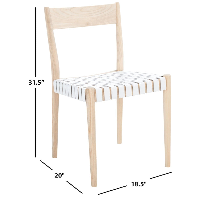 Leather Dining Chair with Basket-Woven Seat and Open Back (Set of 2)