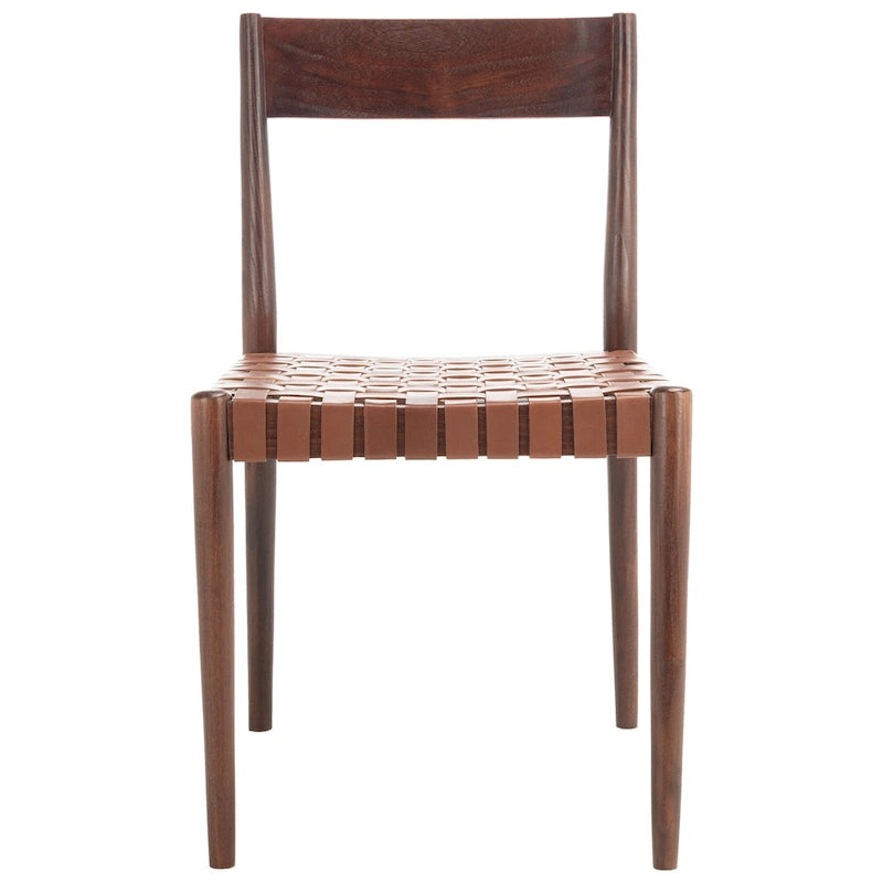 Leather Dining Chair with Basket-Woven Seat and Open Back (Set of 2)