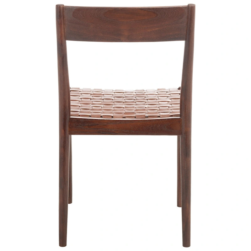 Leather Dining Chair with Basket-Woven Seat and Open Back (Set of 2)