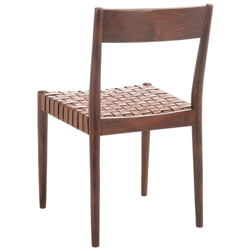 Leather Dining Chair with Basket-Woven Seat and Open Back (Set of 2)