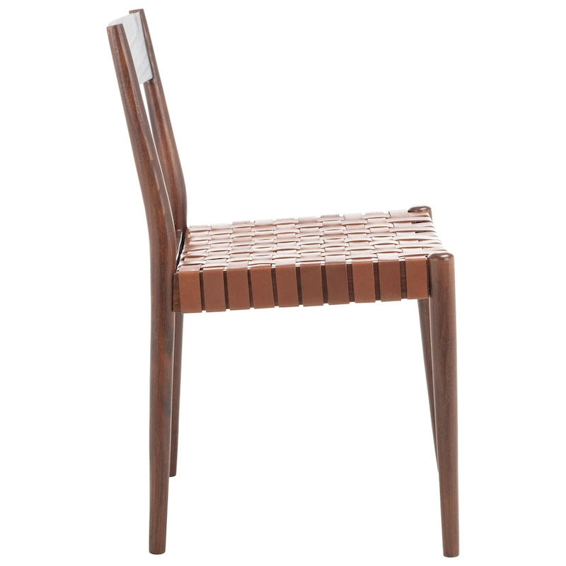 Leather Dining Chair with Basket-Woven Seat and Open Back (Set of 2)