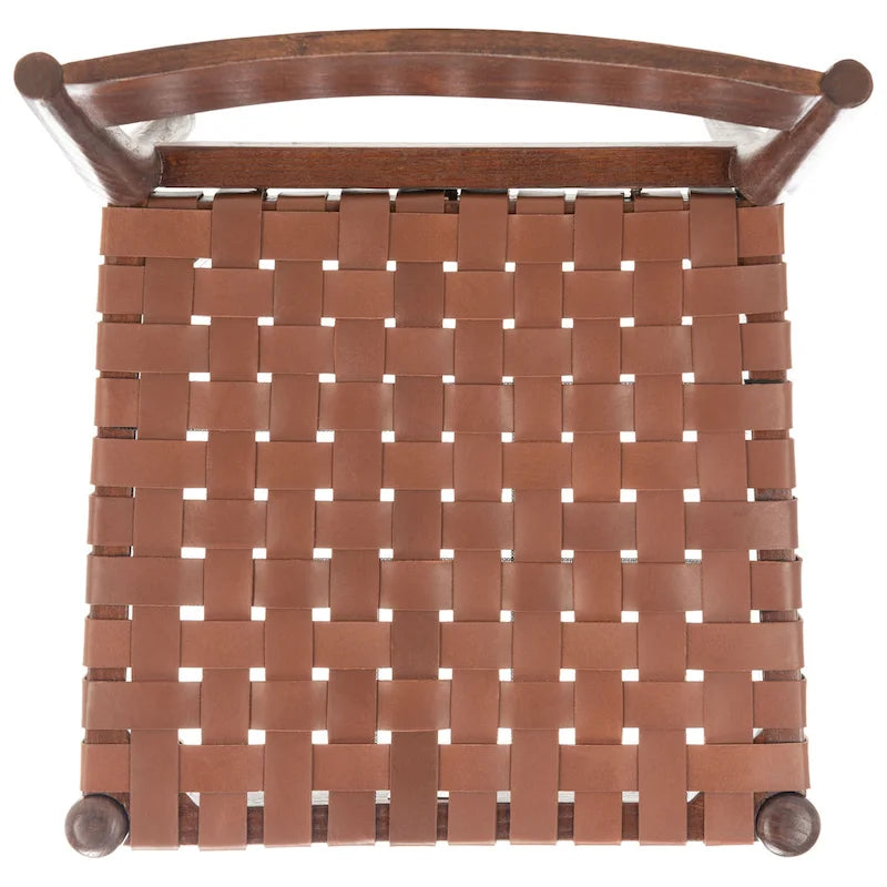Leather Dining Chair with Basket-Woven Seat and Open Back (Set of 2)