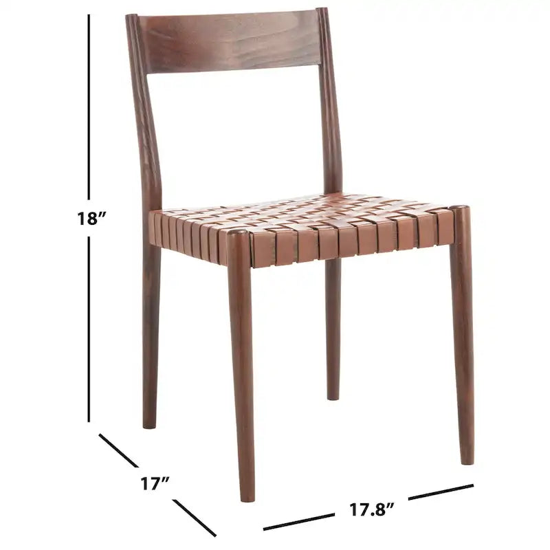 Leather Dining Chair with Basket-Woven Seat and Open Back (Set of 2)