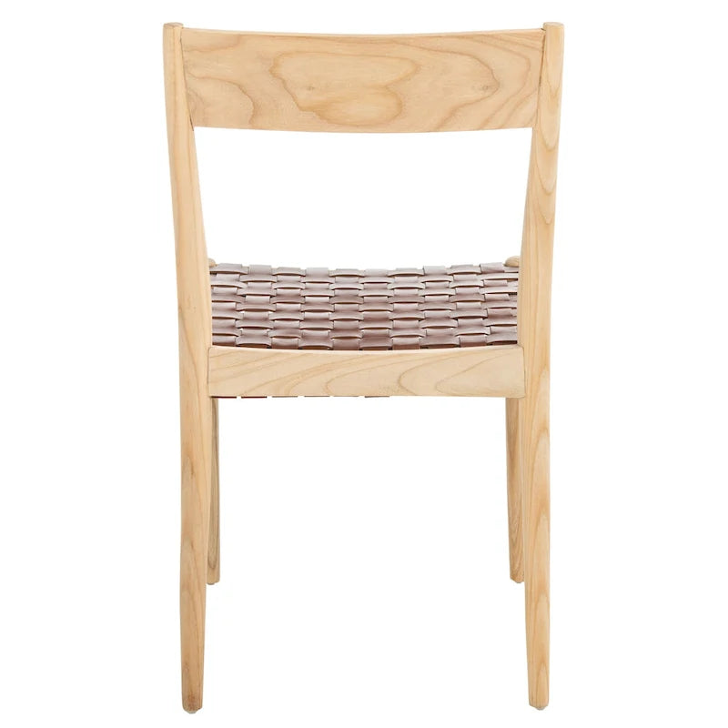Leather Dining Chair with Basket-Woven Seat and Open Back (Set of 2)