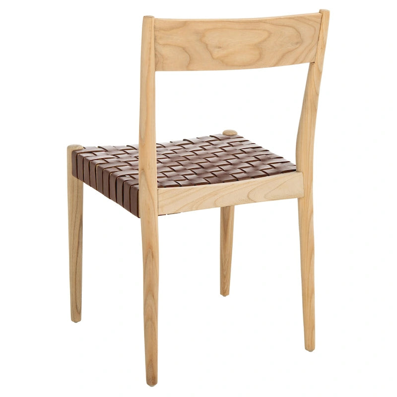 Leather Dining Chair with Basket-Woven Seat and Open Back (Set of 2)