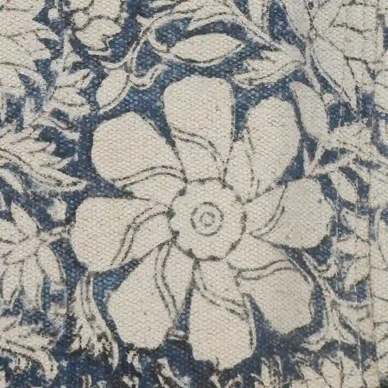 Blue Floral Faux Leather Sling Butterfly Chair - Iron Base, 37H x 34W x 27D
