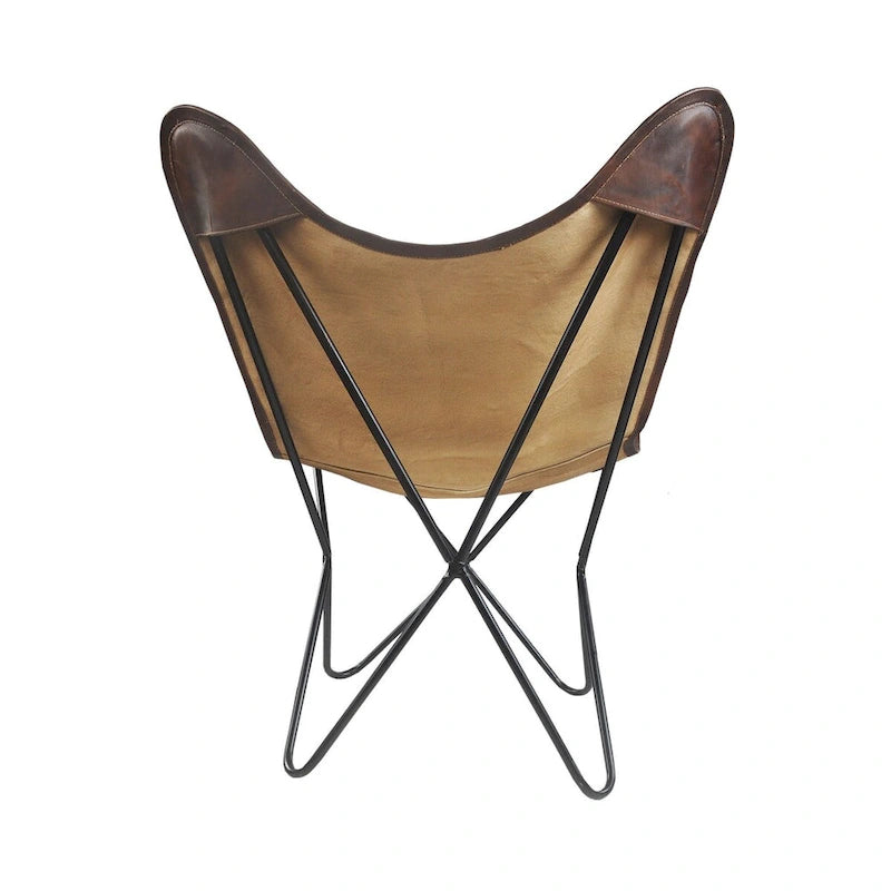 Blue Floral Faux Leather Sling Butterfly Chair - Iron Base, 37H x 34W x 27D