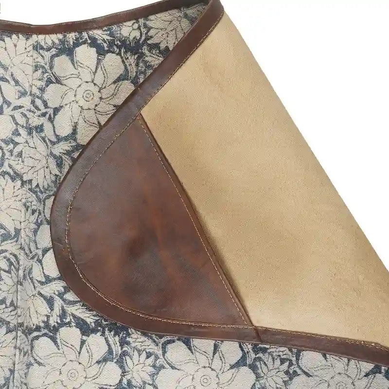 Blue Floral Faux Leather Sling Butterfly Chair - Iron Base, 37H x 34W x 27D