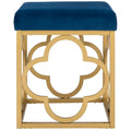 Moroccan Glam Velvet Square Ottoman with Gold Quatrefoil Base - Cream