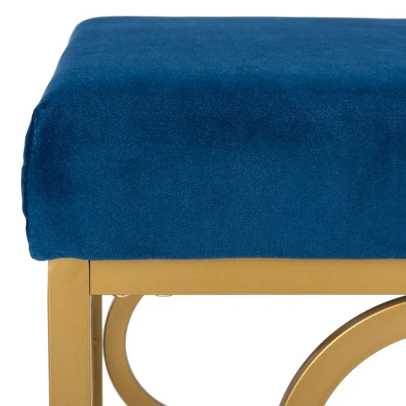 Moroccan Glam Velvet Square Ottoman with Gold Quatrefoil Base - Cream