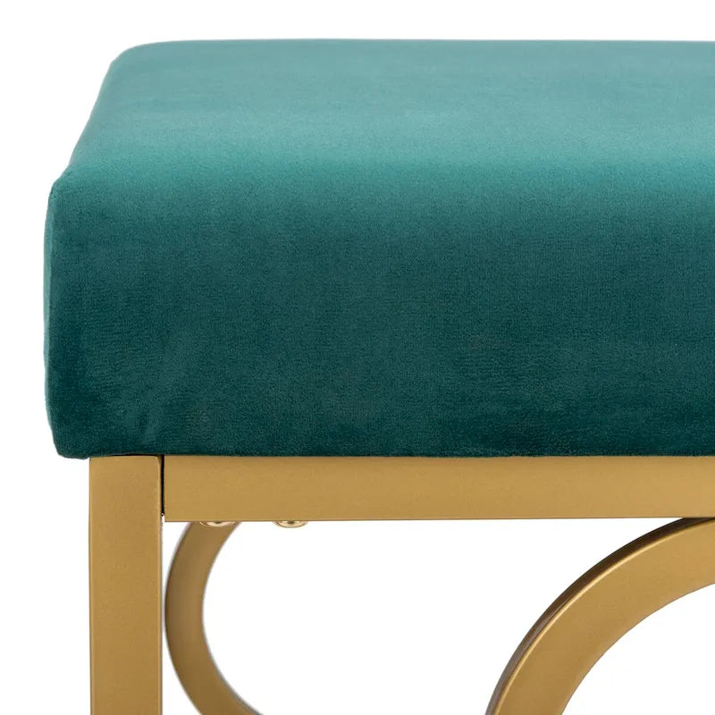 Moroccan Glam Velvet Square Ottoman with Gold Quatrefoil Base - Cream