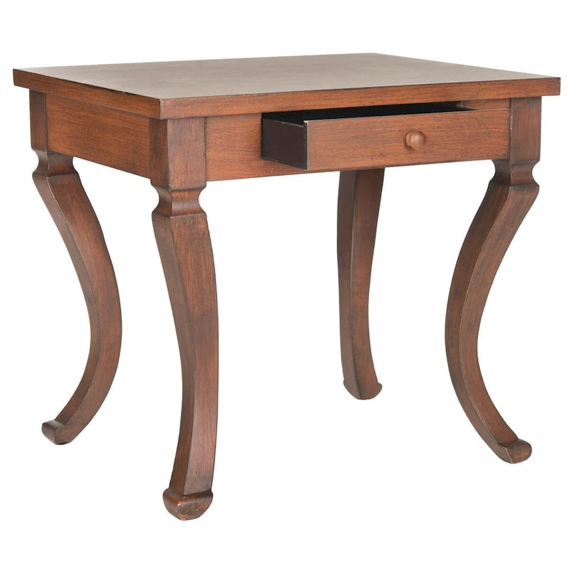 Brown Storage Side Table with Single Drawer and Cabriole Legs - 24W x 19D x 22H