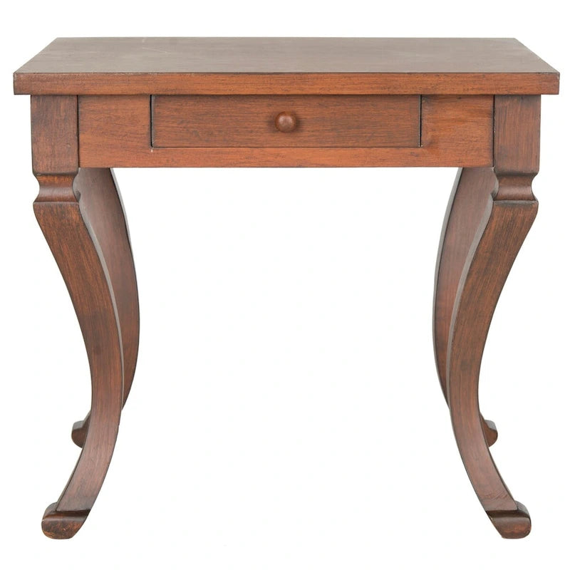Brown Storage Side Table with Single Drawer and Cabriole Legs - 24W x 19D x 22H