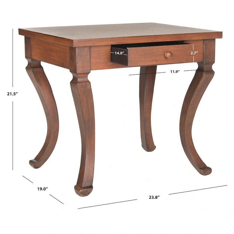 Brown Storage Side Table with Single Drawer and Cabriole Legs - 24W x 19D x 22H