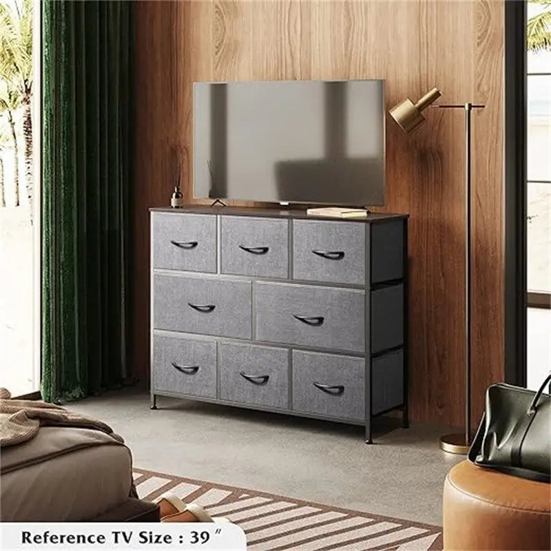 8-Drawer Wide Dresser with Wood Top - 39.4L x 11.8W x 31.3H