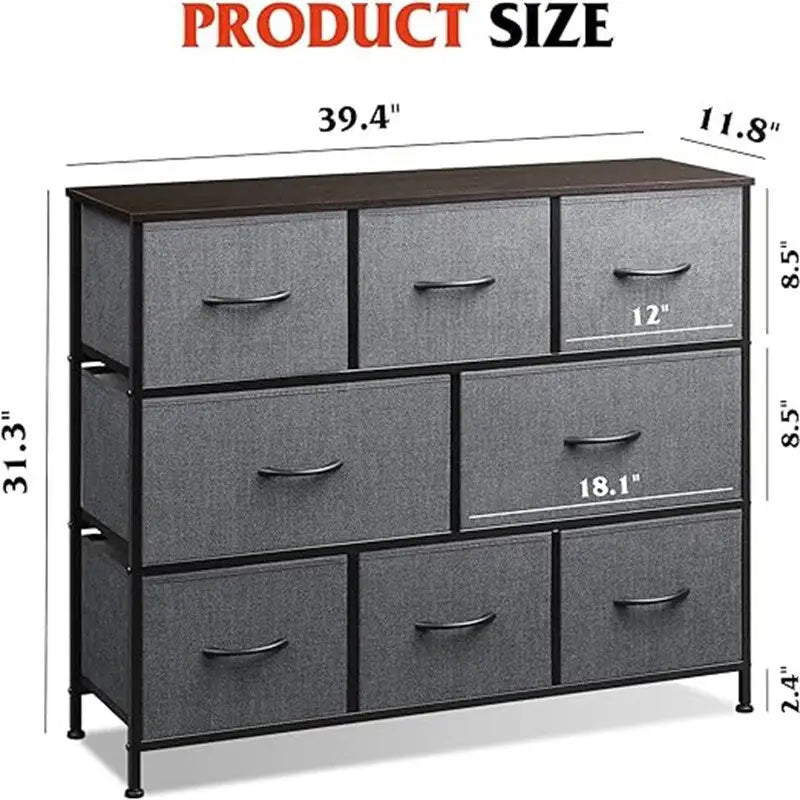 8-Drawer Wide Dresser with Wood Top - 39.4L x 11.8W x 31.3H