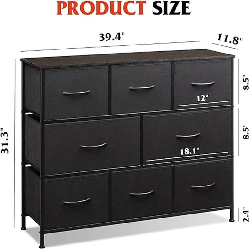8-Drawer Wide Dresser with Wood Top - 39.4L x 11.8W x 31.3H