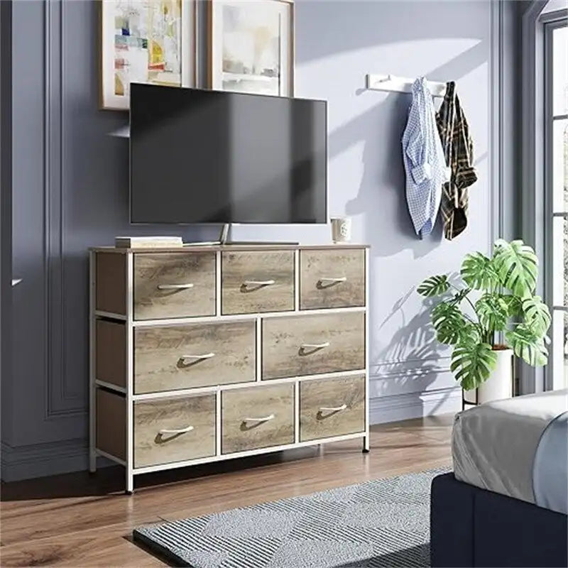 8-Drawer Wide Dresser with Wood Top - 39.4L x 11.8W x 31.3H