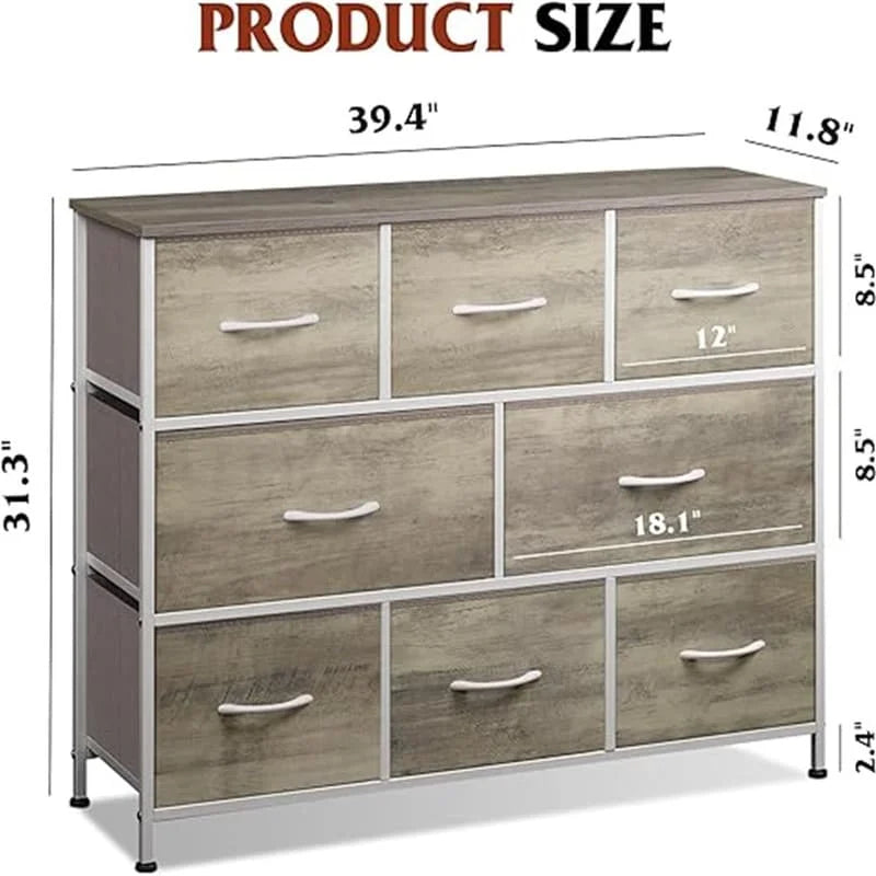 8-Drawer Wide Dresser with Wood Top - 39.4L x 11.8W x 31.3H