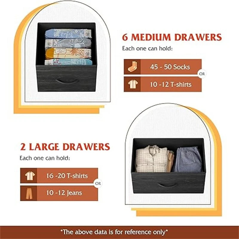 8-Drawer Wide Dresser with Wood Top - 39.4L x 11.8W x 31.3H