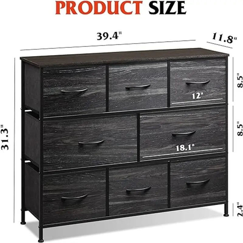 8-Drawer Wide Dresser with Wood Top - 39.4L x 11.8W x 31.3H
