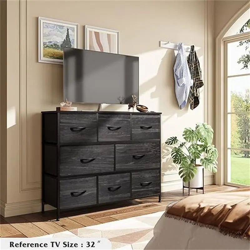 8-Drawer Wide Dresser with Wood Top - 39.4L x 11.8W x 31.3H