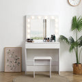 Vanity Table Set with Lighted Mirror and Upholstered Stool - 31.4L x 15.7W x 55.1H