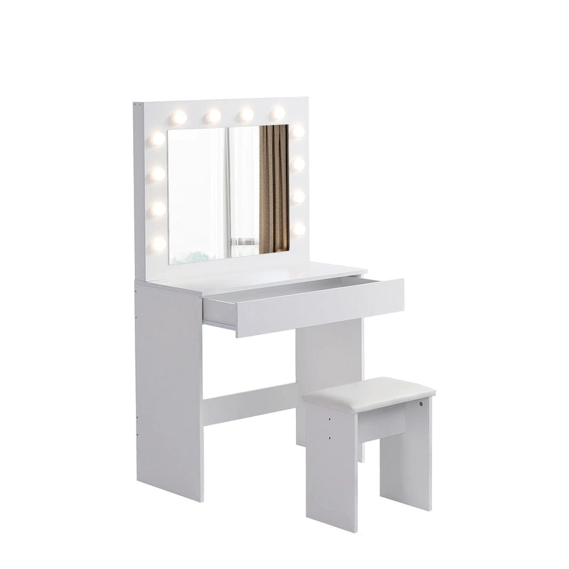 Vanity Table Set with Lighted Mirror and Upholstered Stool - 31.4L x 15.7W x 55.1H