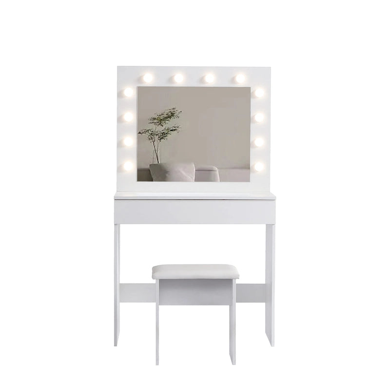 Vanity Table Set with Lighted Mirror and Upholstered Stool - 31.4L x 15.7W x 55.1H