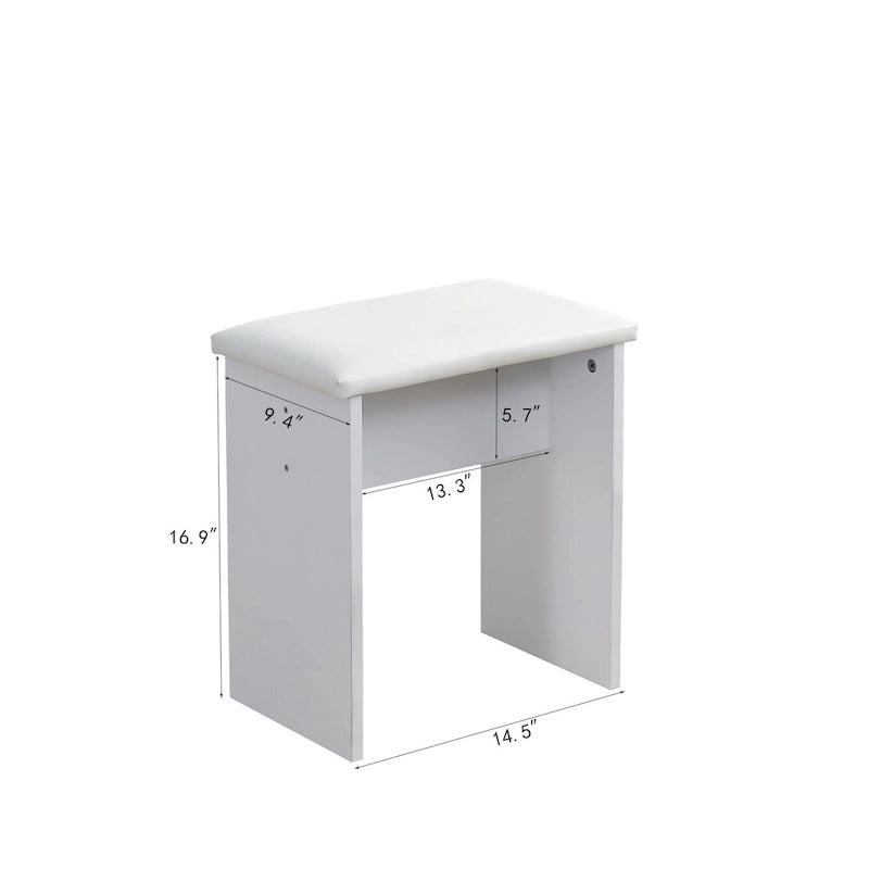 Vanity Table Set with Lighted Mirror and Upholstered Stool - 31.4L x 15.7W x 55.1H