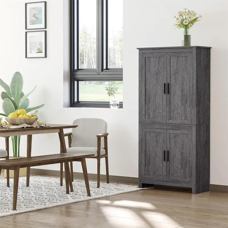 4-Door Freestanding Kitchen Pantry with 3 Adjustable Shelves - 31.25W x 13D x 64H