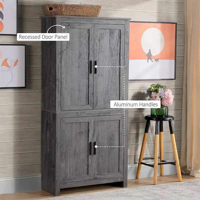 4-Door Freestanding Kitchen Pantry with 3 Adjustable Shelves - 31.25W x 13D x 64H