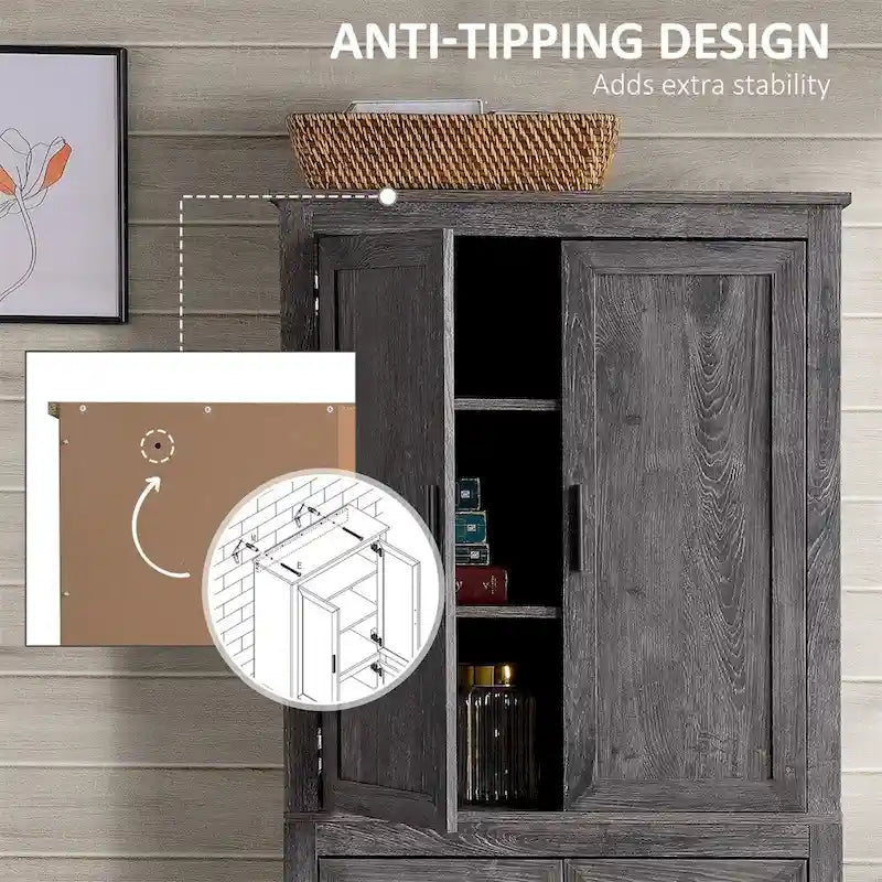 4-Door Freestanding Kitchen Pantry with 3 Adjustable Shelves - 31.25W x 13D x 64H