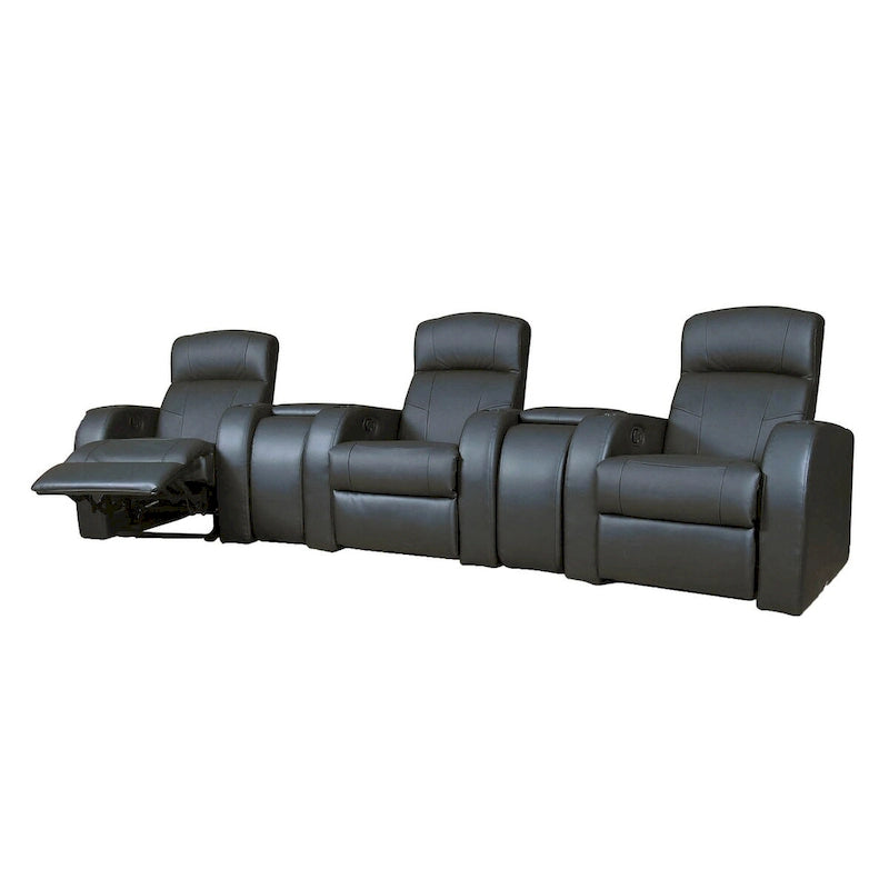 Black Top Grain Leather 3-Seat Home Theater Recliner Set with 2 Console Wedges