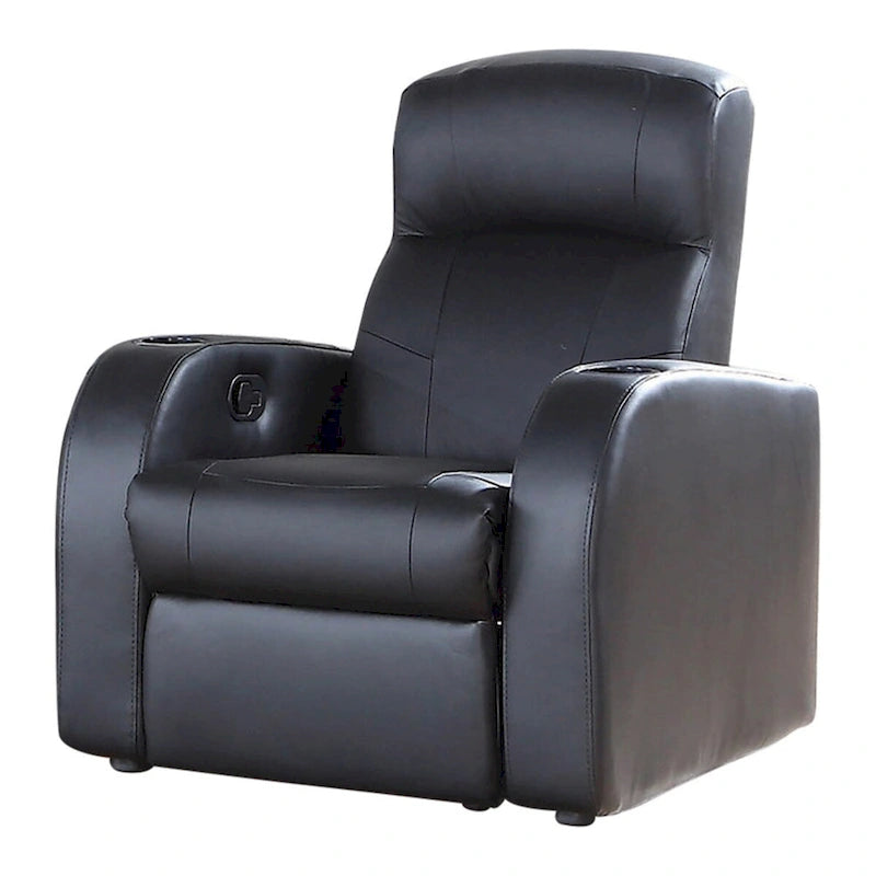 Black Top Grain Leather 3-Seat Home Theater Recliner Set with 2 Console Wedges