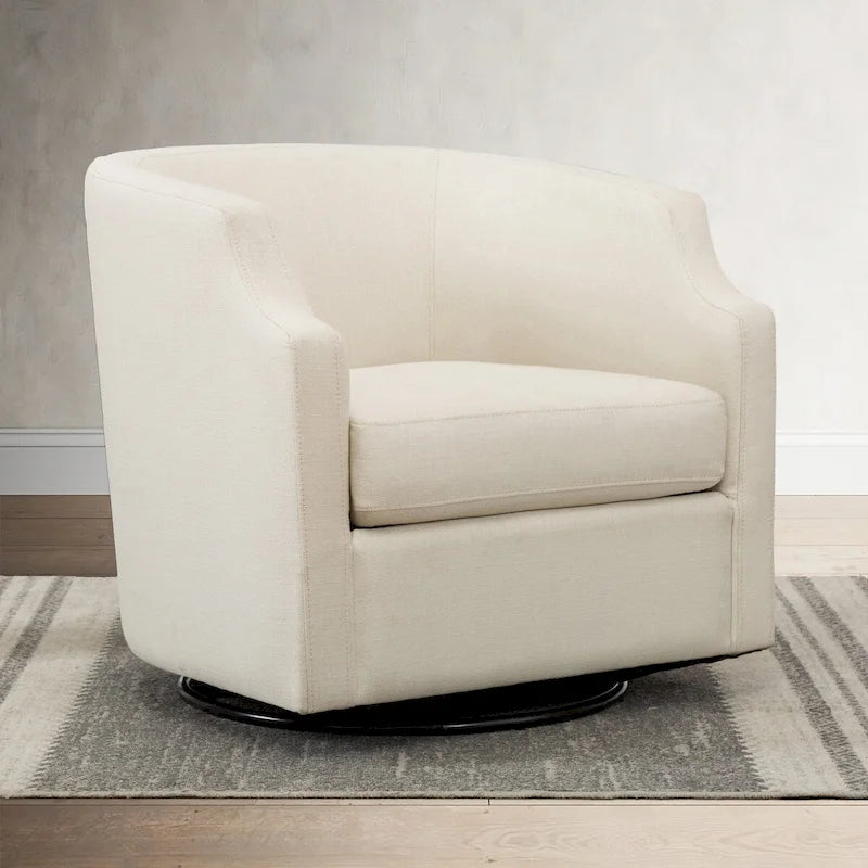 Linen Swivel Glider Barrel Chair - Natural, 29.3L x 30.5W x 29.5H