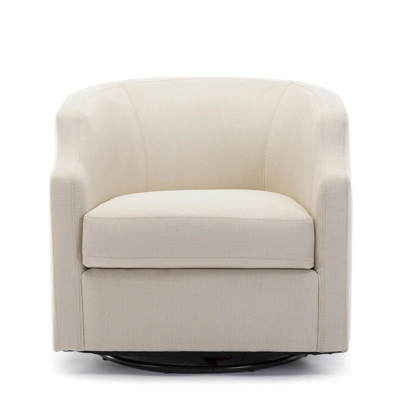 Linen Swivel Glider Barrel Chair - Natural, 29.3L x 30.5W x 29.5H