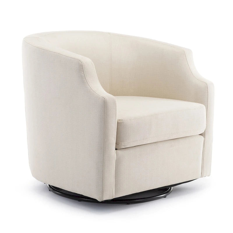 Linen Swivel Glider Barrel Chair - Natural, 29.3L x 30.5W x 29.5H